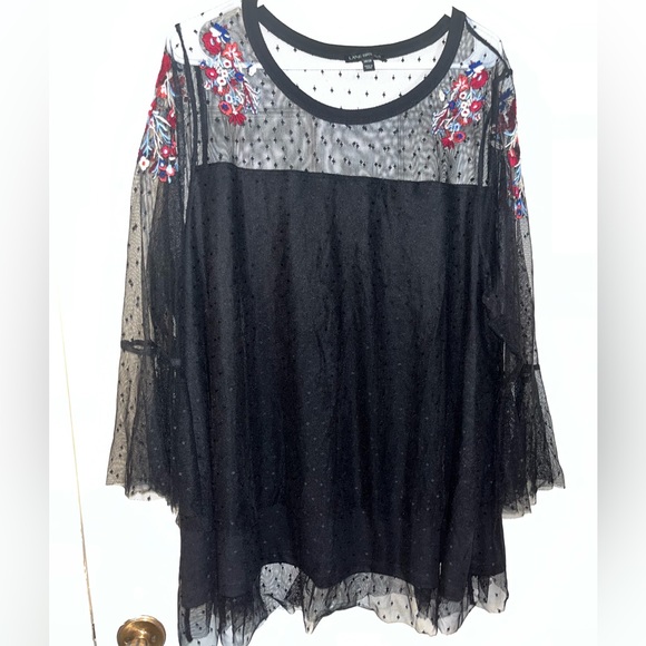 Lane Bryant Mesh Embroidered Black Blouse Sz 26/28 - Picture 4 of 16